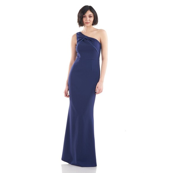 JS Collections women Lilah Bow One Shoulder Long Mermaid Gown size 6 Navy Crepe - Picture 1 of 13
